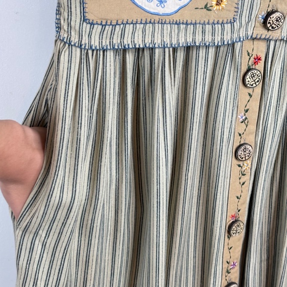 VTG 90s Papy Boez Midi Dress S/M Embroidered Floral Cottage Granny Prairie Bird - Picture 6 of 13